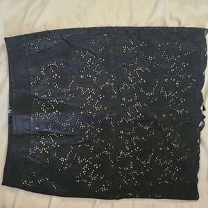 LOFT Black Lace Pencil Skirt with Scalloped Edge